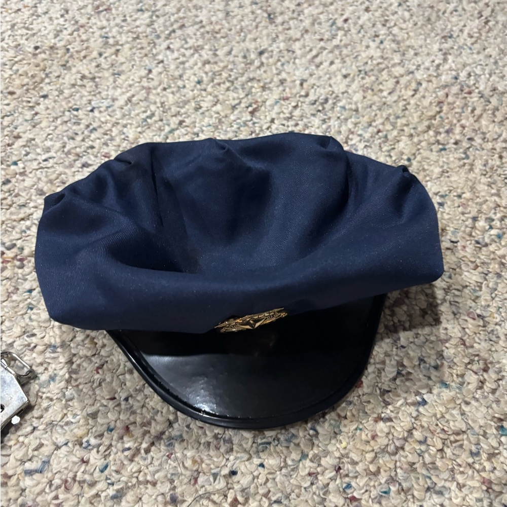 Navy Blue cop Cap with Gold Emblem and handcuffs